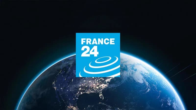 France 24 channel mark over the globe at night