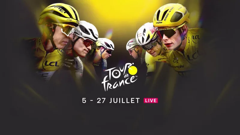 Tour de France key art: riders in the leader's yellow jersey